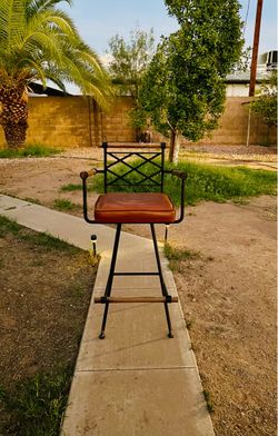 Mid Century Modern Wrought Iron Swivel Director's Bar Stool