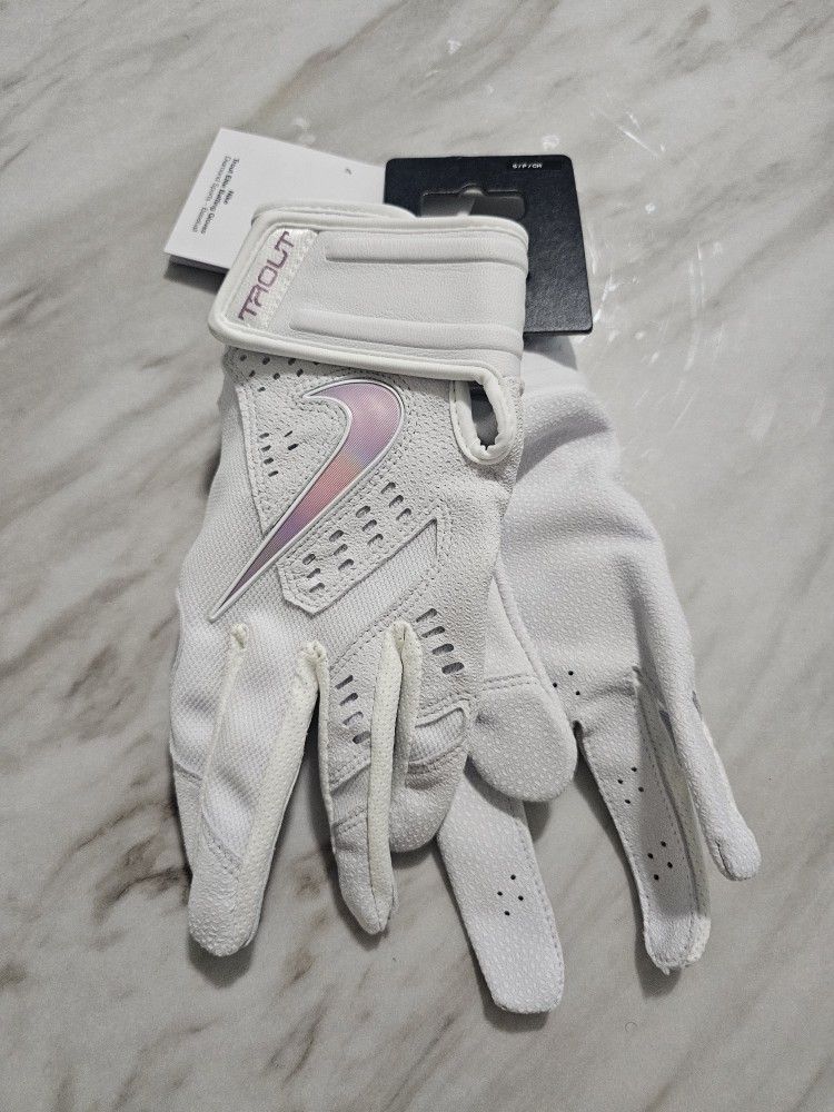 New RARE Nike Trout Elite Baseball Batting Gloves White Iridescent Men’s Small