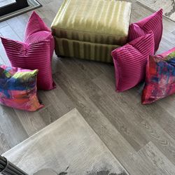One ottoman 23x28. 6 20x20 Couch Pillows