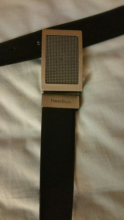 New Perry Ellis Black Leather Belt, Size 38, Never Worn