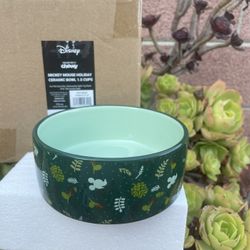 Disney Holiday Ceramic  Dog & Cat Bowl New 