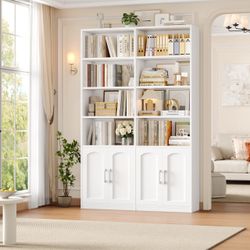 Homfa 73″ Tall Bookcases with Doors, 8 Cubes 6-Tier Double Row Bookshelf, White Bookcase for Living Room Home Office