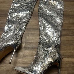 Silver Thigh High Boots 