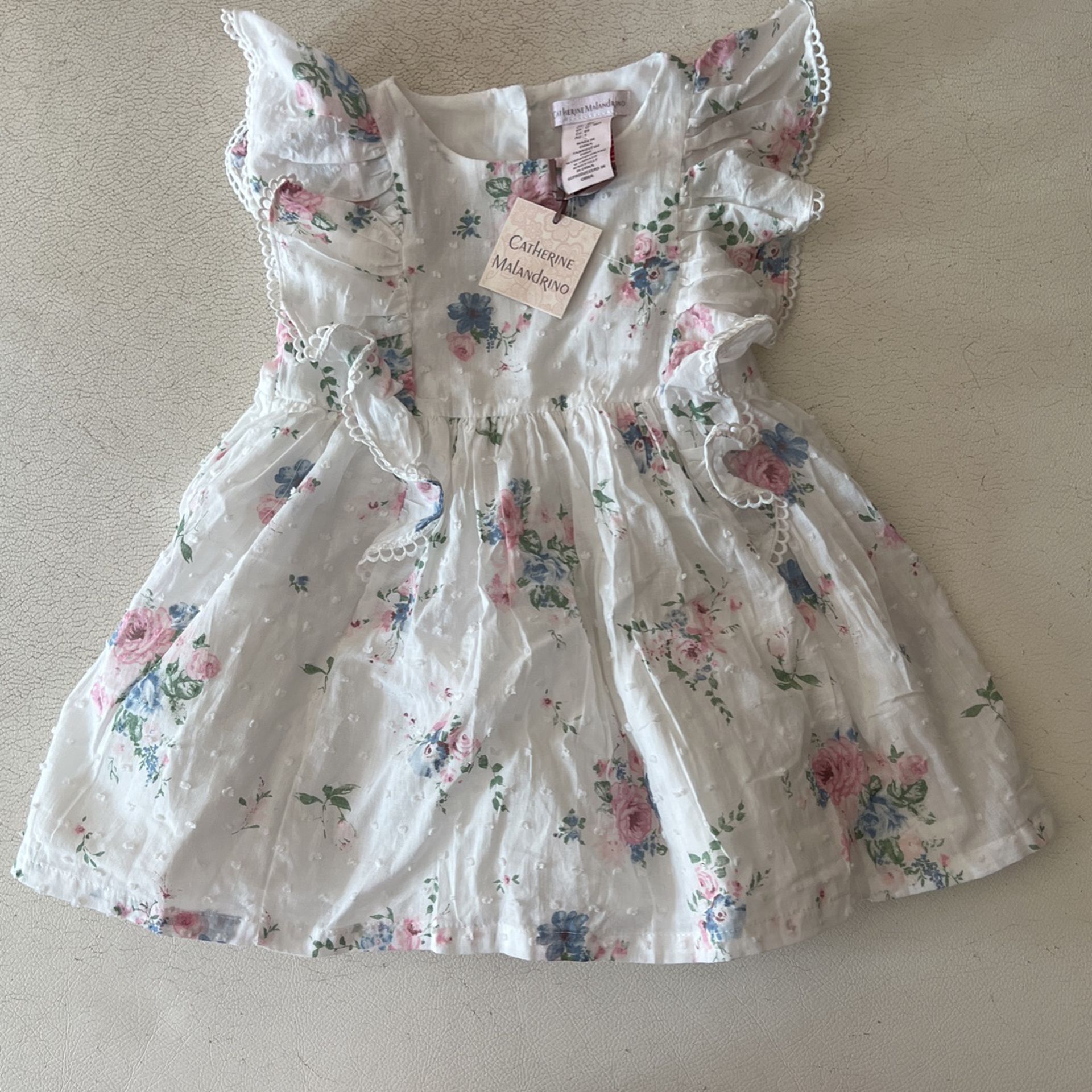 NEW Catherine Malandrino White Floral Ruffle Dress Infant Size 18 Months - NEW W/tags