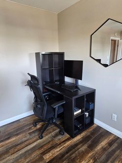 Black Computer Desk with Hutch and Shelves