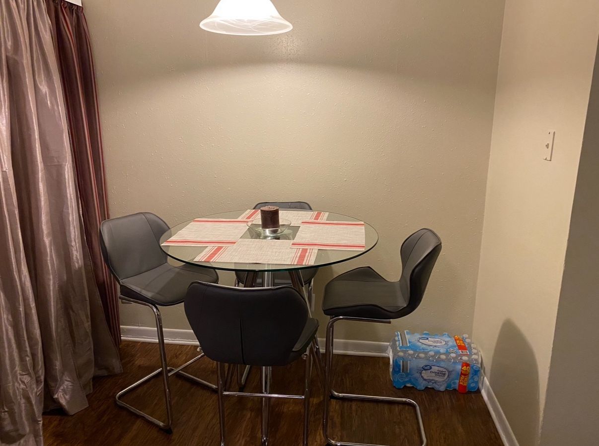 High Top Glass Table W/ 4 Chairs