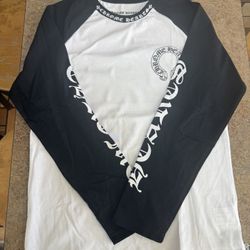 Chrome Hearts Long Sleeve Baseball Tee Black White Horseshoe Graphic Medium New