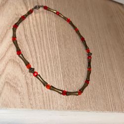 Vintage Sterling And Red Beaded Choker Size Small 