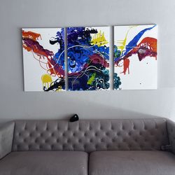 Tryptich Original Painting Modern Fluid Art
