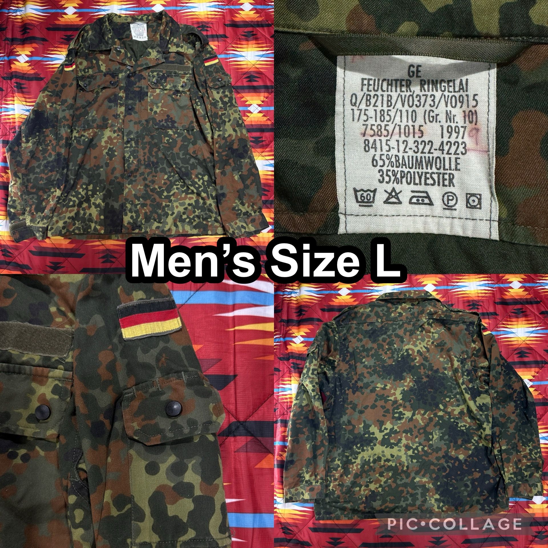 German Jacket Camo Military Shirt Woodland Gr Nr 10 8415-12-(contact info removed) Size Large