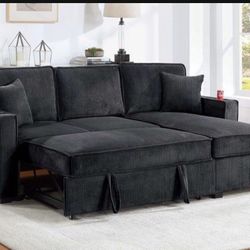 $369.     2-PCConvertible Sectional  Sleeper Sofa W/ Cupholder Sofa Storage & USB Ports  89”x 59”X36”H