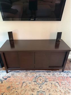 Modern espresso media console/tv stand with sliding doors