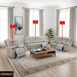 3 Pieces light gray breathing leather and  PVC  living room recliner sofa set