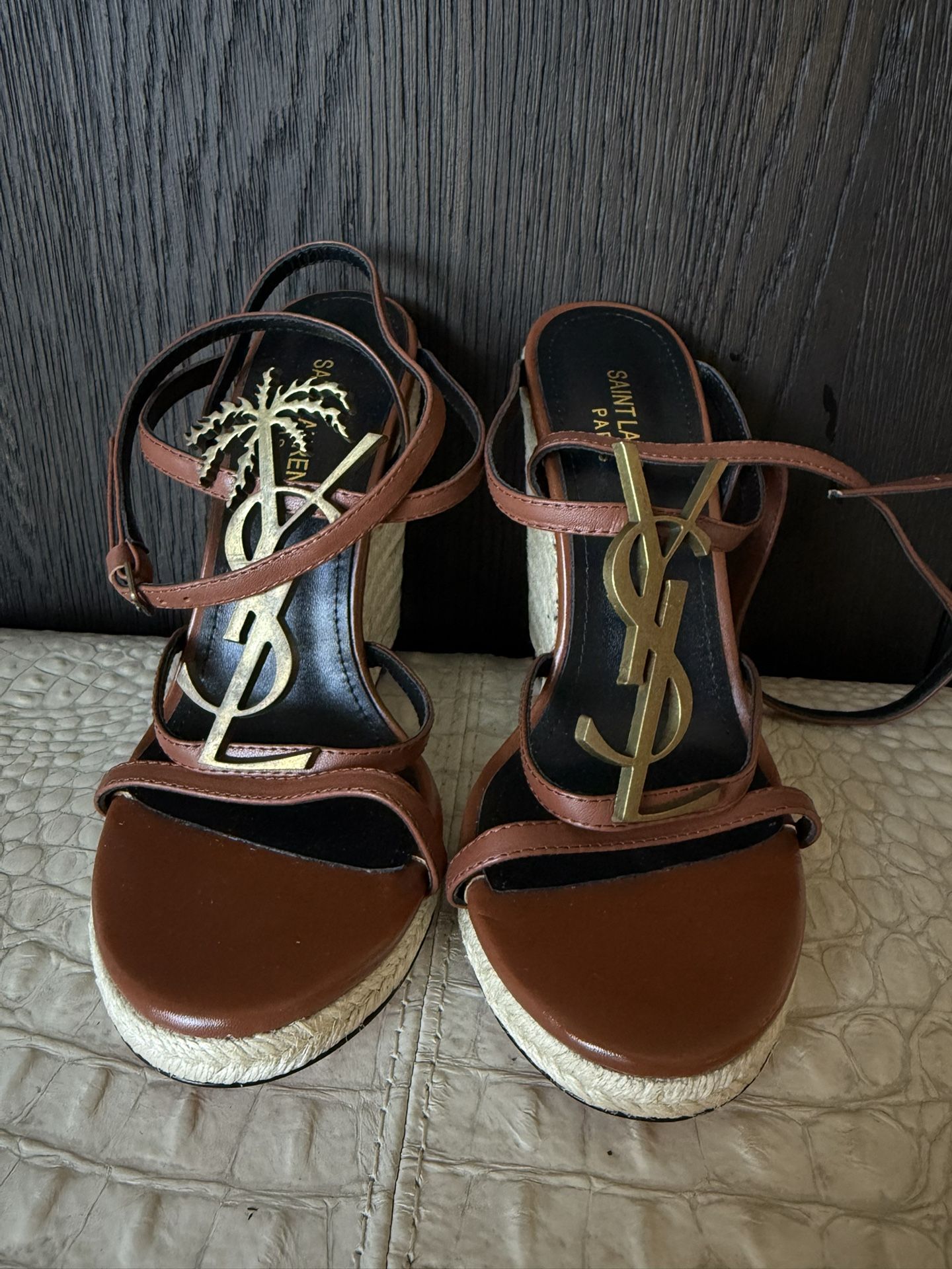 Saint Laurent YSL Logo Wedge Sandals β Size 39
