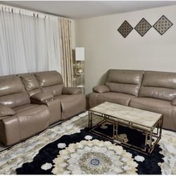 Luxury Top Grain Leather Recliner Sofa Set ✨