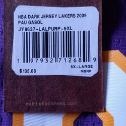 BRAND NEW PAU GASOL LAKER JERSEY MITCHELL AND NESS 5XL WITH TAGS NEVER WORN 