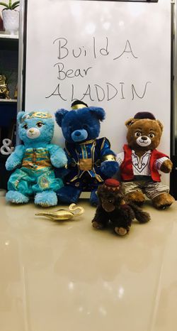 Build A Bear Disney Aladdin Collectible Toys Authentic BAB Stuffed Animals with clothes and accessories complete set!