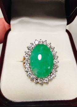 IMPERIAL JADE 18k GOLD RING Size with DIAMONDS 7.5 AUTHENTIC Solid Gold