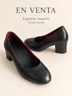 Black Leather Block Heel Pumps