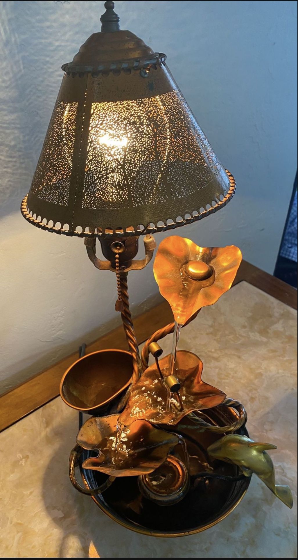 Copper Waterfall Fountain Tabletop Lamp