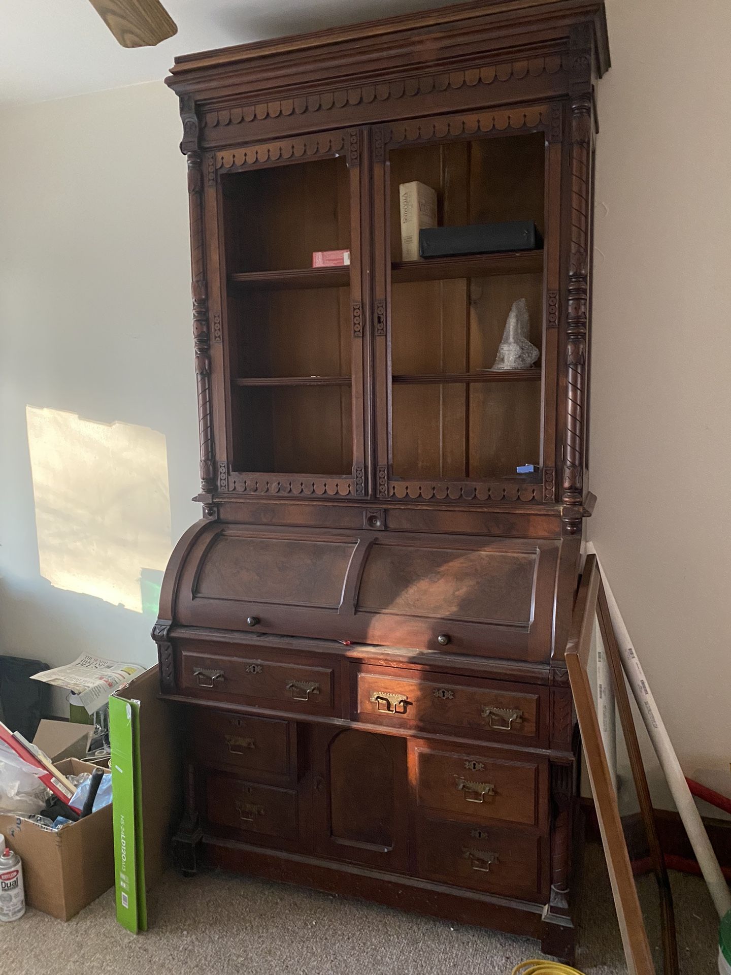 Antique Roll-top desk with bookcase