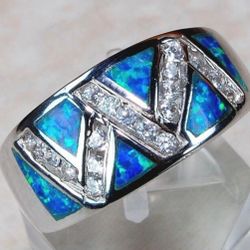 Australian Opal Inlay & Topaz Ring - 925 Sterling Silver