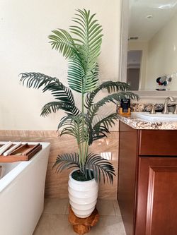 Tall Artificial Palm Plant in White Pot