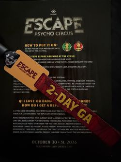 ESCAPE RAVE TICKET FOR SALE; SATURDAY ONLY; PICK UP
