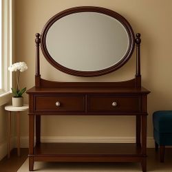 Wooden Table Top Vanity Mirror Antique For Dresser or Table 