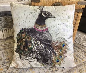 Embroidered Jewel Peacock Pillow Cushion