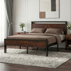Metal Platform Bed Frame with Wooden Headboard & Footboard, Quiet No-Slip Design, No Box Spring Needed