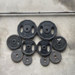 105 lbs 1” Weight Plates + 6 ft Straight Bar with Collars