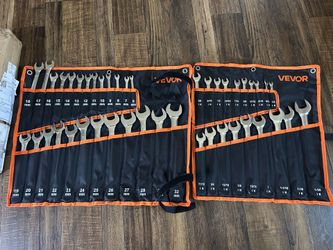 VEVOR Combination Wrench Set 44-Piece SAE and Metric 12-Point Box End and 15 degrees Angled Open End Combination Wrenches with Roll Up Pouch Carbon St