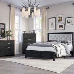 4- Pc Bedroom set Dresser,Mirror  Nightstand (1) Queen size bed frame  Not including Mattress and Box Sp