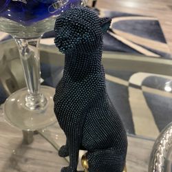 NAVY BLUE AND GOLD CAT STATUE