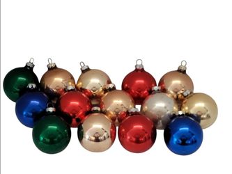 (Lot Of 14) Multicolor Round Ball Bauble Hanging Ornaments Solid/Plain Christmas Vintage. This product is a set of 14 multicolor round ball bauble han