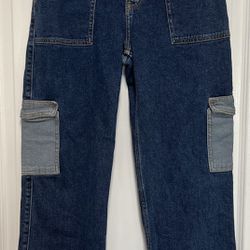 Hollister Jeans Womens 3S Denim Ultra High Rise Dad Jeans Cargo Baggy 26W X 29L