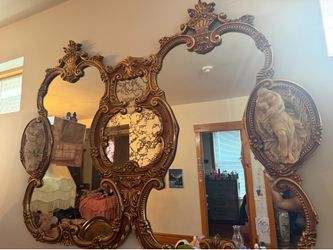 Large Vintage Hollywood Regency Rococo Triple Wall Mirror