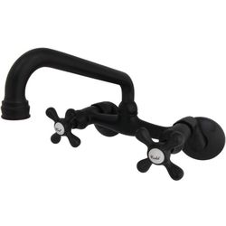 Kingston Brass KS213MB Kingston Adjustable Center Wall Mount Kitchen Faucet, 6-15/16" in Spout Reach, Matte Black