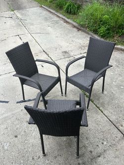 Set of 3 Black Wicker Outdoor Chairs