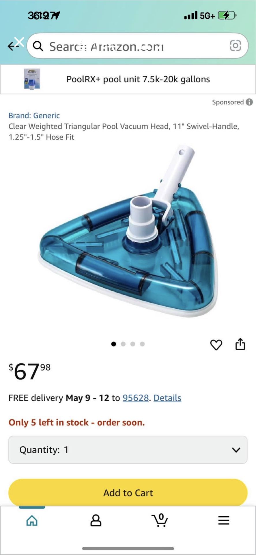 Clear Weighted Triangular Pool Vacuum Head, 11" Swivel-Handle