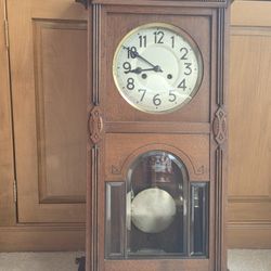 Antique German Wall Clock Junghans with Beveled Glass