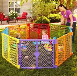 North States Toddleroo 8 Panel Super Play Yard- Kids Pets Enclosure- Primary Colors