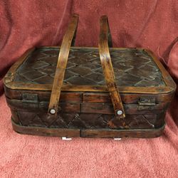Small Antique Woven Wood Picnic Basket