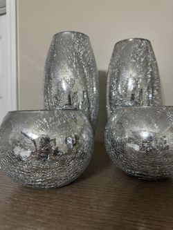 Round And Tall Decorative Silver Vases