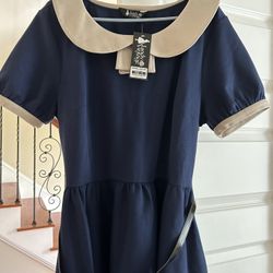 Lady Vintage Blue Navy Shawl Collar Dress Size 18 
