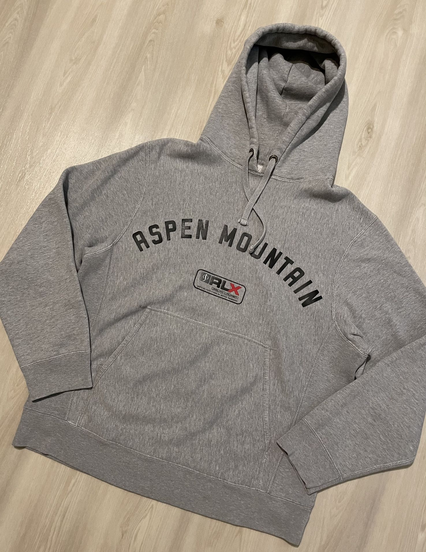 Vintage Ralph Lauren Polo RLX Gray Hoodie Sweatshirt Aspen Mountain Mens Medium