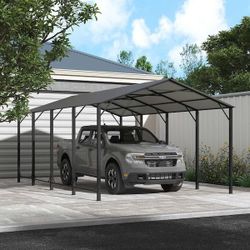12 ft. W x 20 ft. D Eggshell Shaped Galvanized Steel Carport Car Canopy and Shelter, Black for Car and Tractor