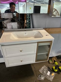 New 40” Combo Floating Vanity w/ Sink & Medicine Cabinet Bathroom Black or White