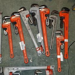 11 Heavy Duty Pipe Wrenches, Orange Wrenches used Only Acouple Of Times
